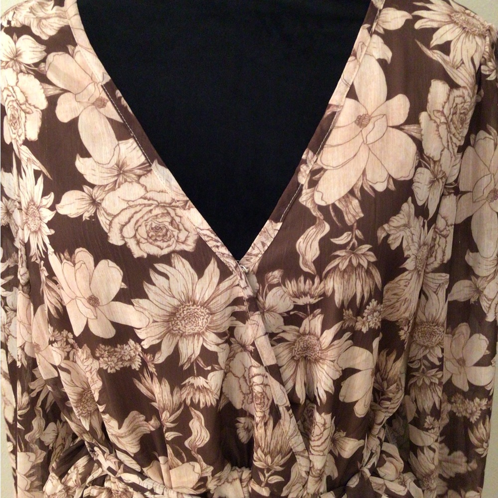 PINK LILY Floral Brown and Cream Blouse